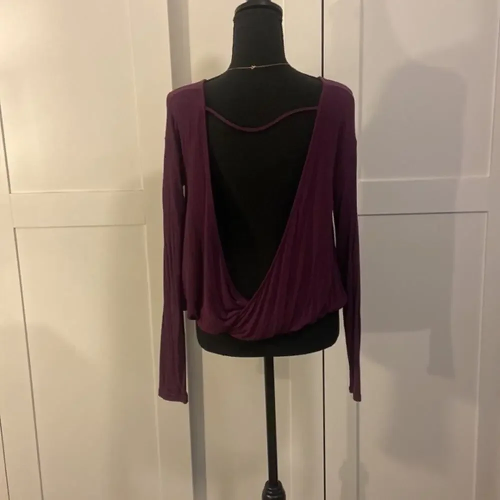 Free People Plum Open Back Top Long Sleeve Top XS
